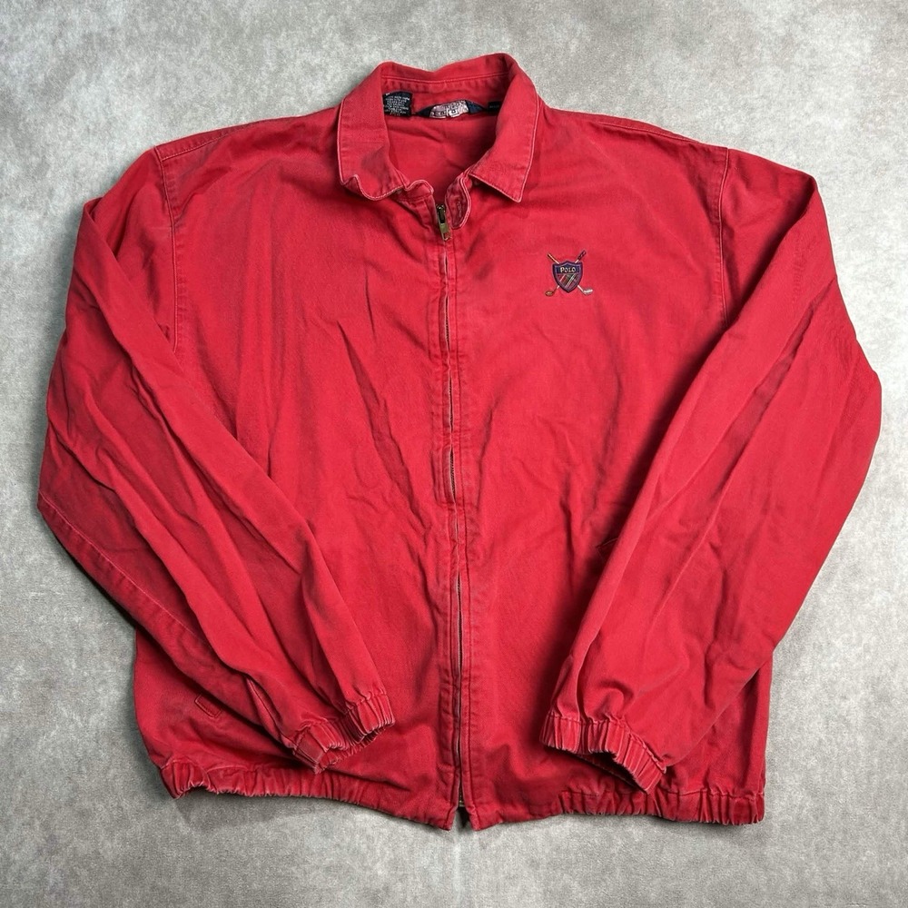 Vtg Polo Ralph Lauren Red Jacket Mens M Full Zip Golf Club Crest Harrington Rare